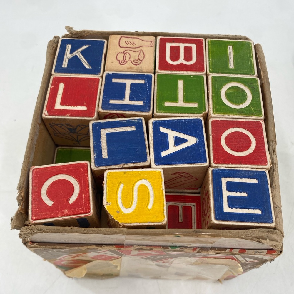 Vintage Colorful Wooden Alphabet Blocks Set 74 pieces